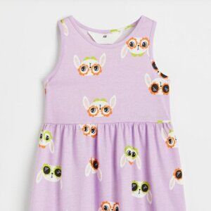 Girls' Light Purple Sleeveless Bunny with Sunglasses Jersey Dress